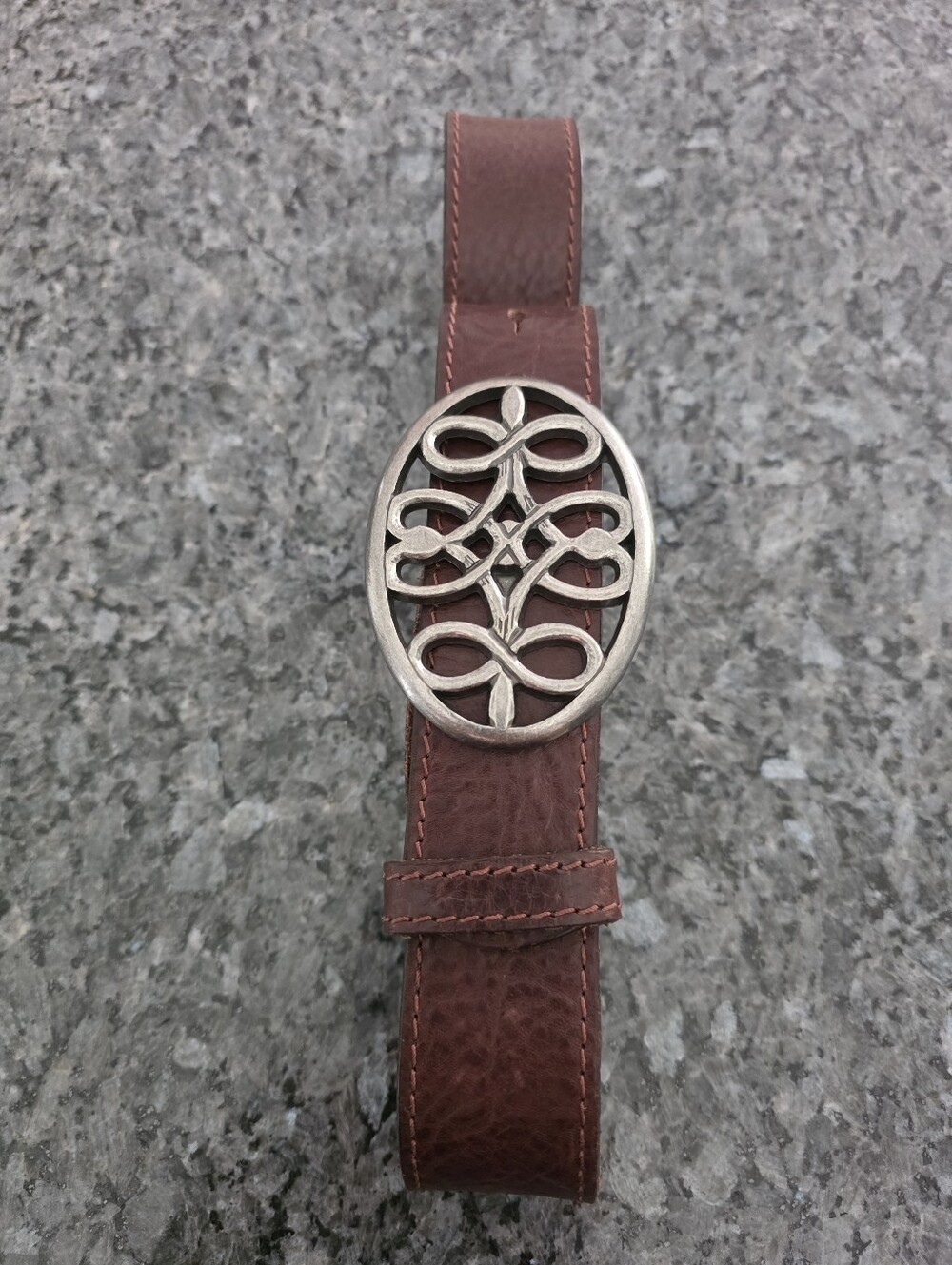 Olsen Womens Belt with Decorative Silver-Tone Oval Buckle - Brown Sz Small